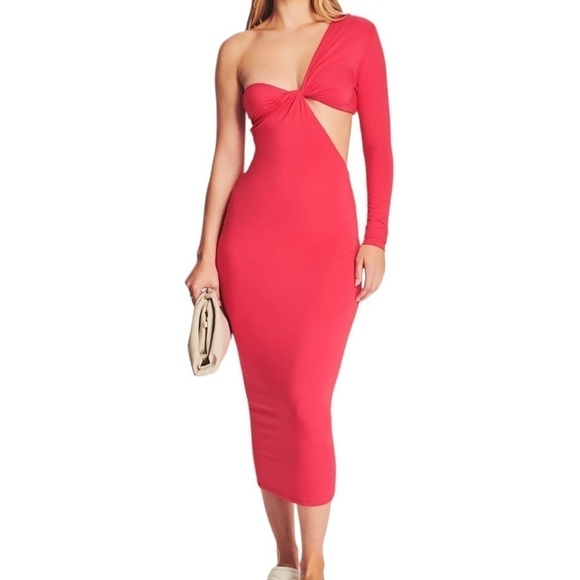 SER.O.YA Dresses & Skirts - SER.O.YA Ivana One Sleeve Midi Dress Coral Size L